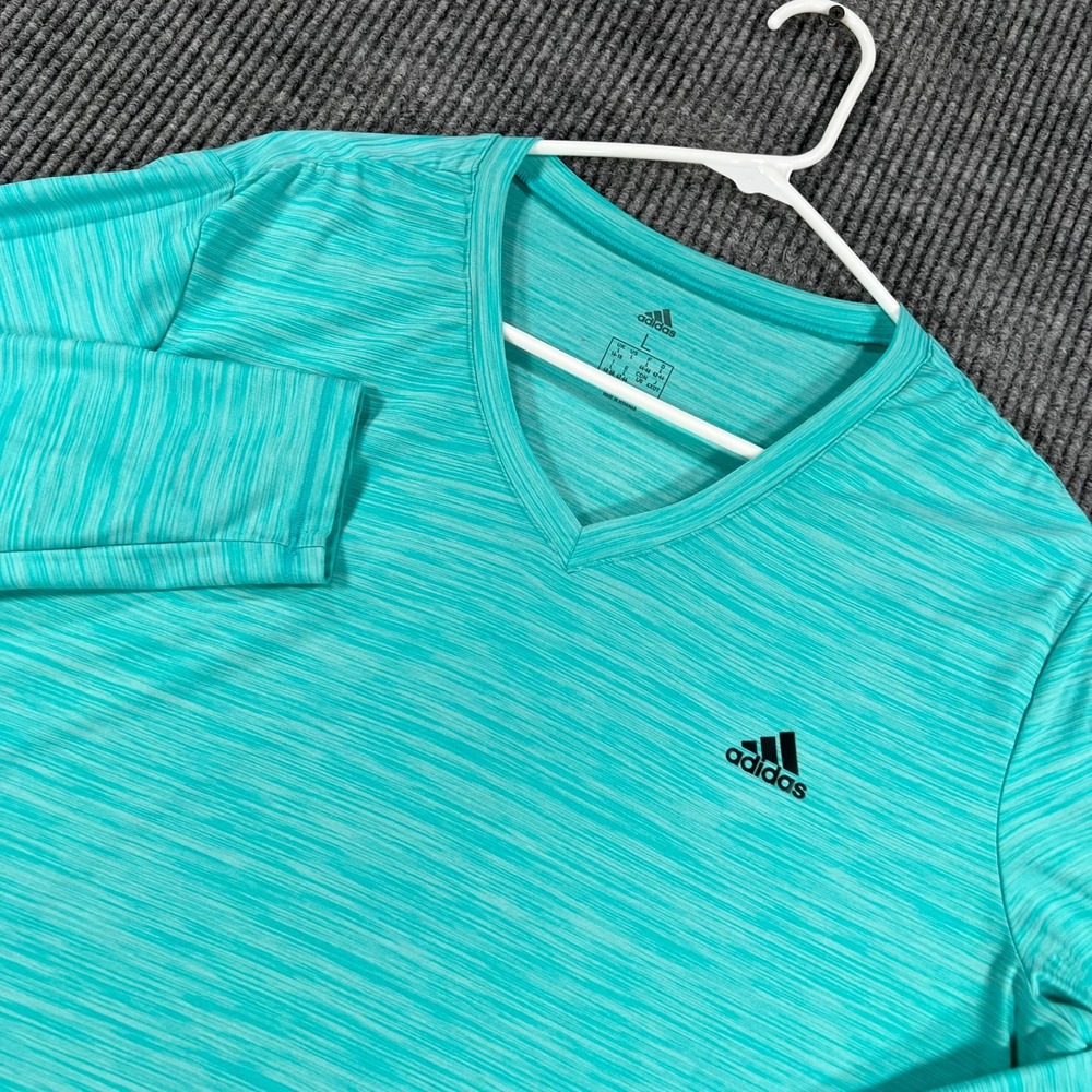 Adidas Shirt Womens Large Green Long Sleeve V Neck Active Workout Casual